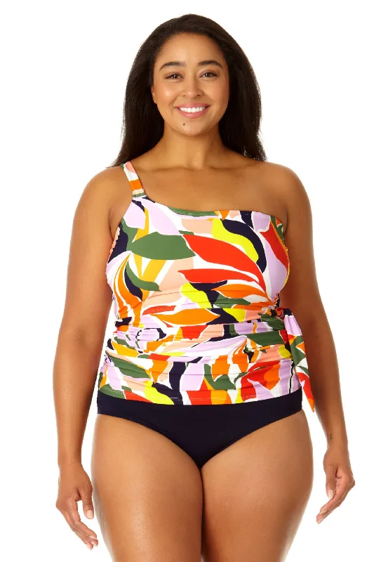 Anne Cole Plus - Women's Asymmetrical Side Tie Tankini Swim Top