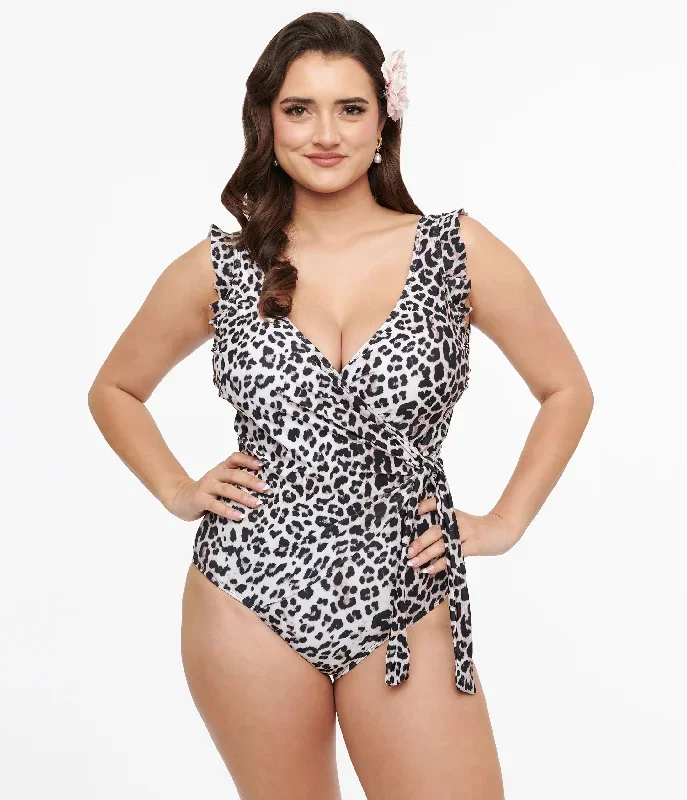 Cheetah Print Wrap One Piece Swimsuit