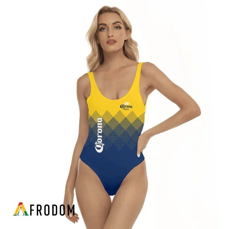 Corona Extra Yellow And Blue Halftone One-piece Swimsuit