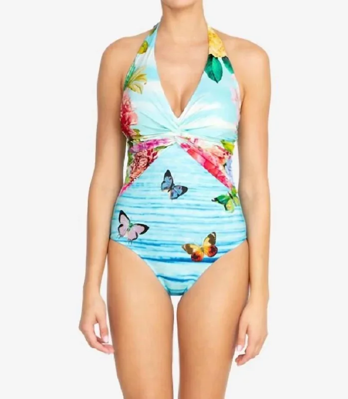 Costa Azul Twist One Piece Swimsuit In Multi