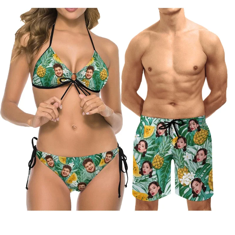 custom-face-palm-tree-couple-matching-swimsuit-womens-two-piece-triangle-bikini-bathing-suit-mens-swim-shorts