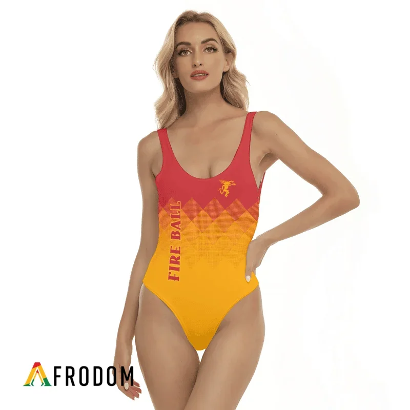 Fireball Whisky Red And Yellow Halftone One-piece Swimsuit