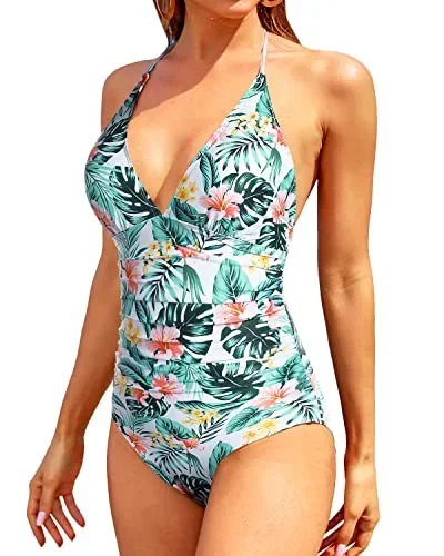 Flattering Tummy Control Bathing Suits Women's Halter V Neck Swimsuits