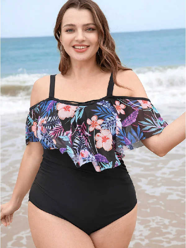 floral-patchwork-asymmetrical-ruffle-trim-crisscross-one-piece-swimsuit