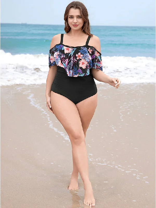 floral-patchwork-asymmetrical-ruffle-trim-crisscross-one-piece-swimsuit