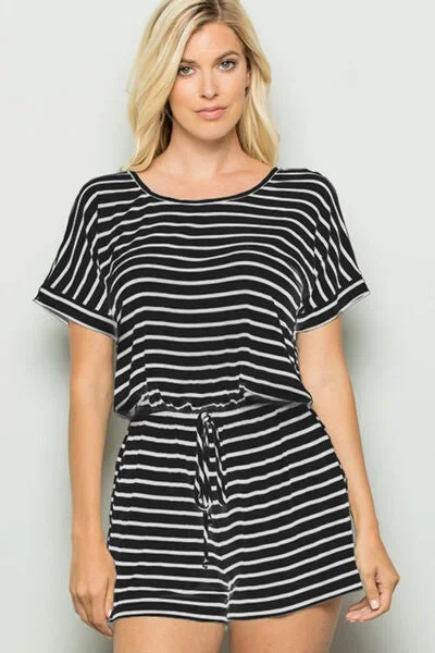 Sunset Vacation  Heimish Full Size Striped Round Neck Short Sleeve Romper