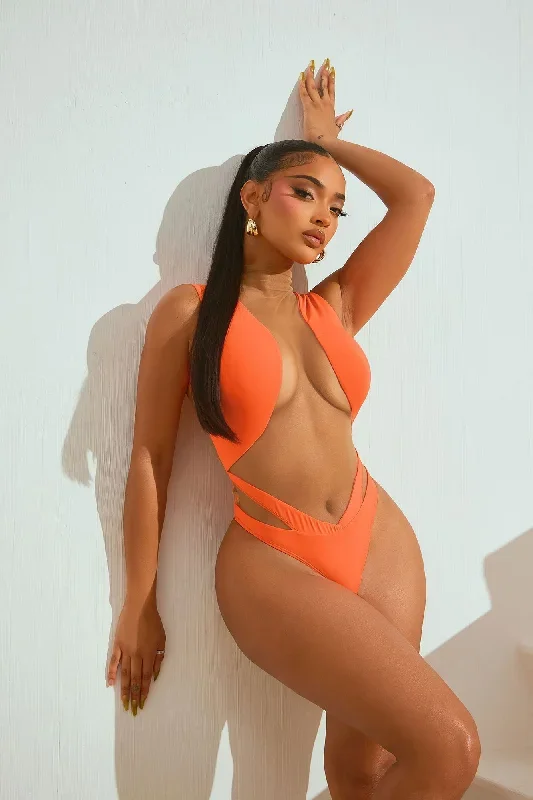 Island Illusions Sheer One Piece Swimsuit - Orange