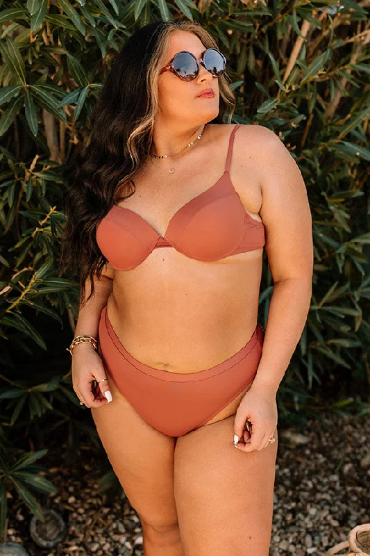 Just Add Water High Waist Bikini Bottom in Rust Curves