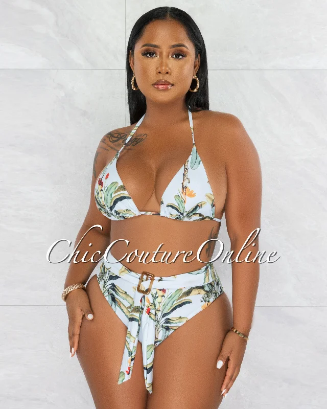 Kimari Baby Blue Print Top Cover-Up 3 Piece Set Swimsuit