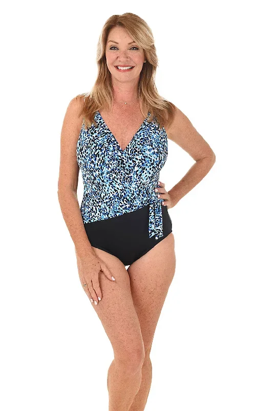 Spotty Leopard Ruffle Front Surplice Sash Swimsuit