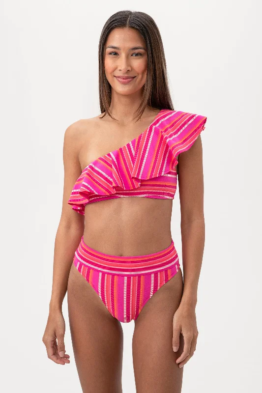 WOMEN'S MARAI ONE SHOULDER RUFFLE BANDEAU SWIM TOP