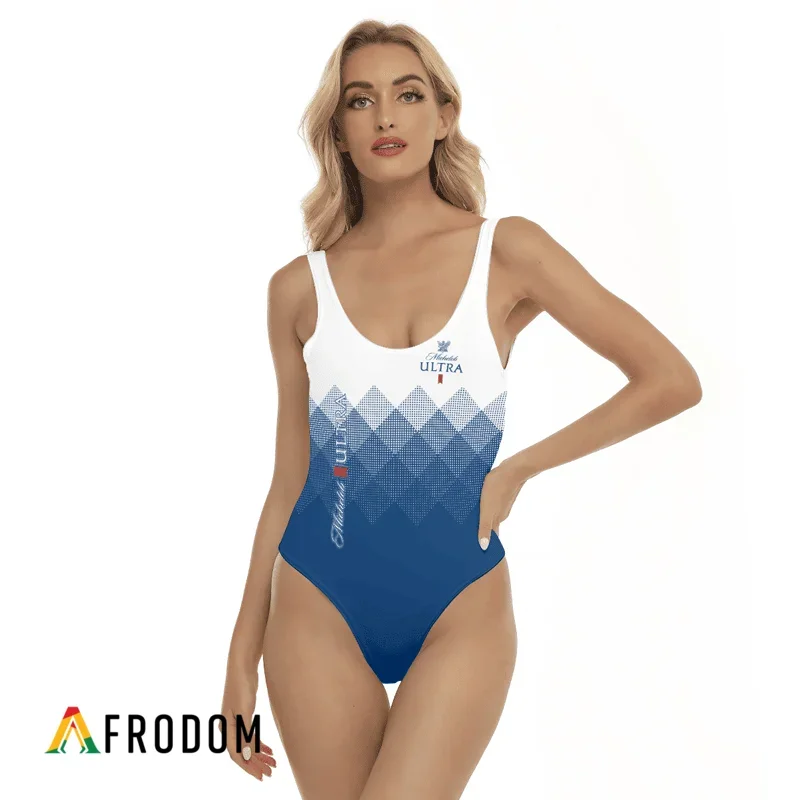 Michelob ULTRA White And Blue Halftone One-piece Swimsuit