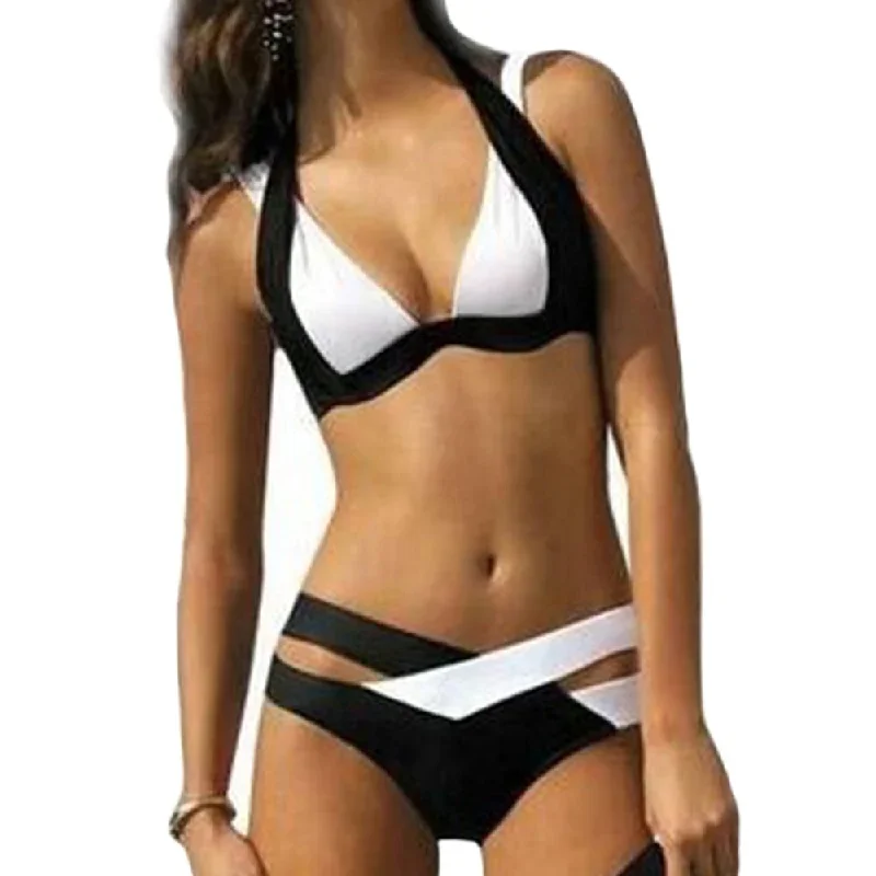 New Split Color Female Swimsuit Cross Sexy Bikini Ladies Swimwear