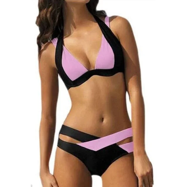 new-split-color-female-swimsuit-cross-sexy-bikini-ladies-swimwear