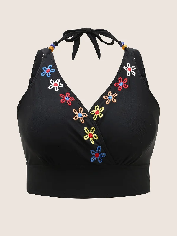 overlap-collar-floral-embroidered-tie-knot-swim-top