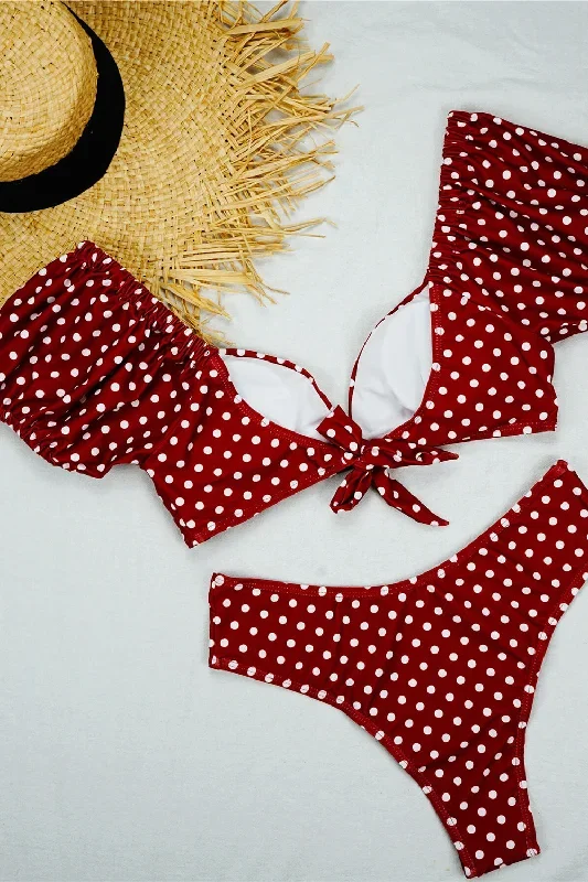 puff-sleeve-polka-dot-v-neck-bikini