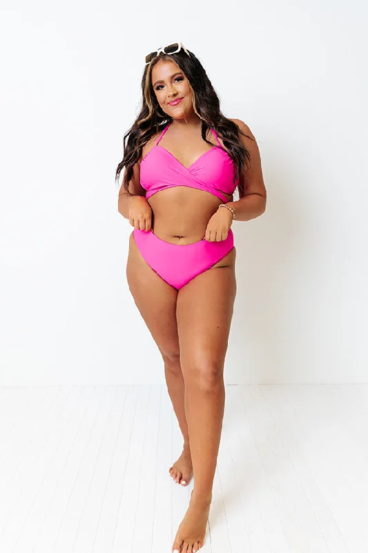 Sandy Seaside High Waist Bikini Bottom in Hot Pink Curves