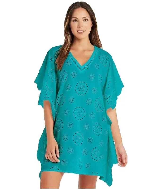 Sea Level Vacation Embroidery Kaftan - Seafoam