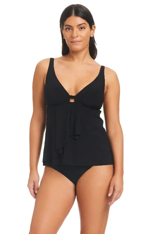 Beyond Tummy Control Solid Essentials V Neck Tankini Top