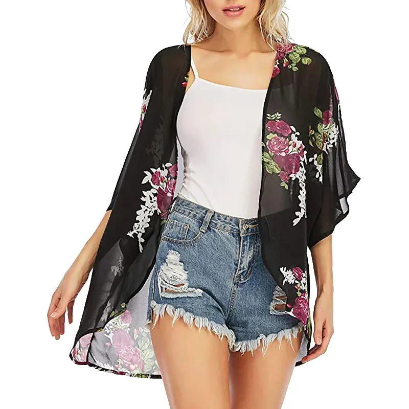 Sexy Women Floral Kimono Swim Cover Up Bikini Sets