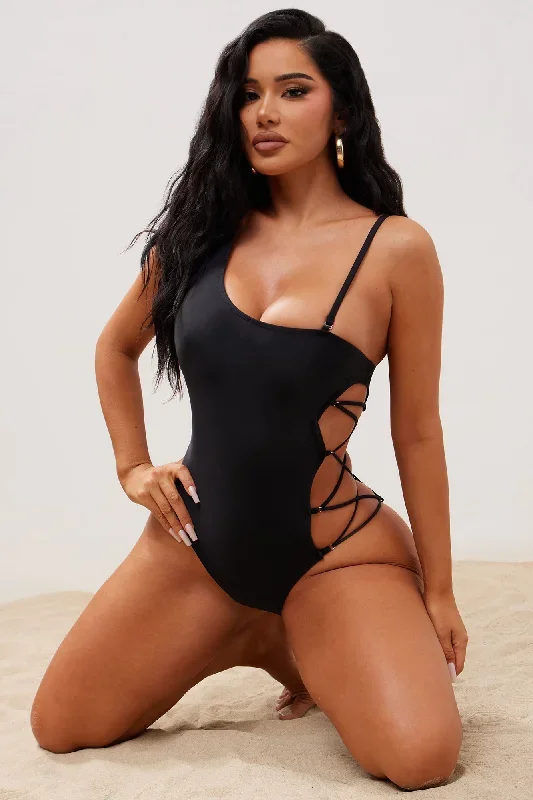 Sunny Side Lace Up Swimsuit - Black