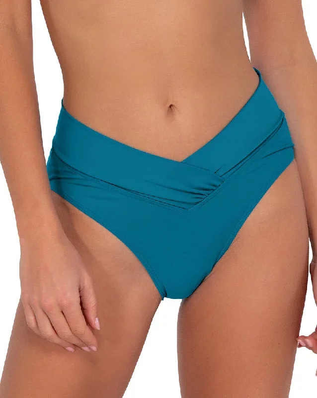 Sunsets Swimwear Avalon Teal Summer Lovin V Front Hiwaist Bikini Bottom 31B