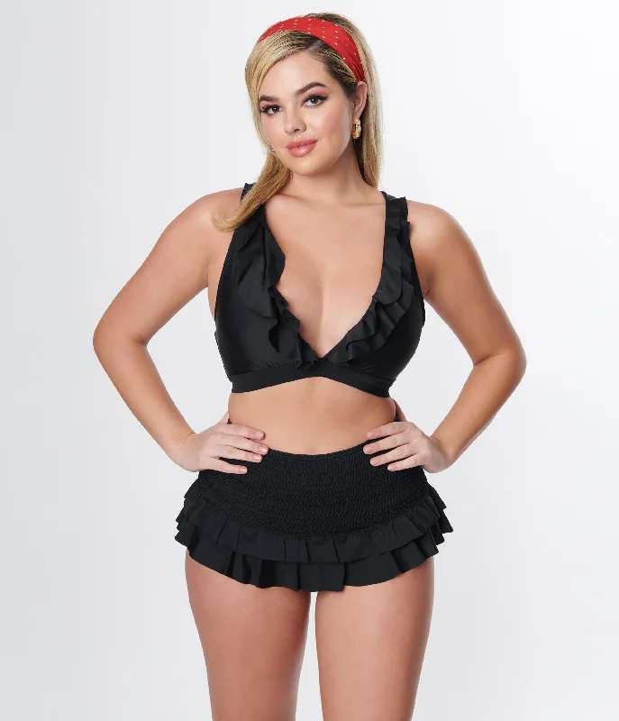 unique-vintage-black-ruffle-swim-top