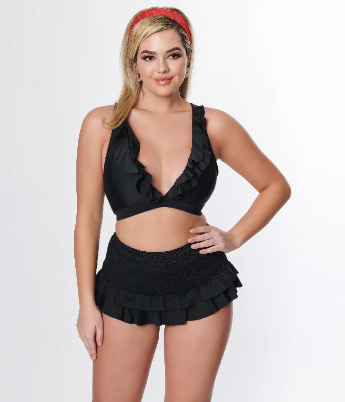 unique-vintage-black-ruffle-swim-top