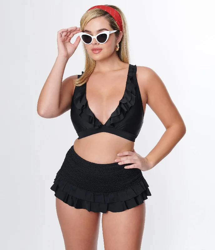 unique-vintage-black-ruffle-swim-top