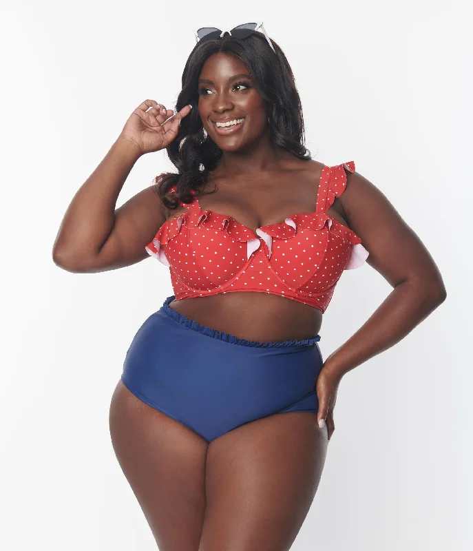 Unique Vintage Plus Size Red & White Pin Dot Southampton Swim Top