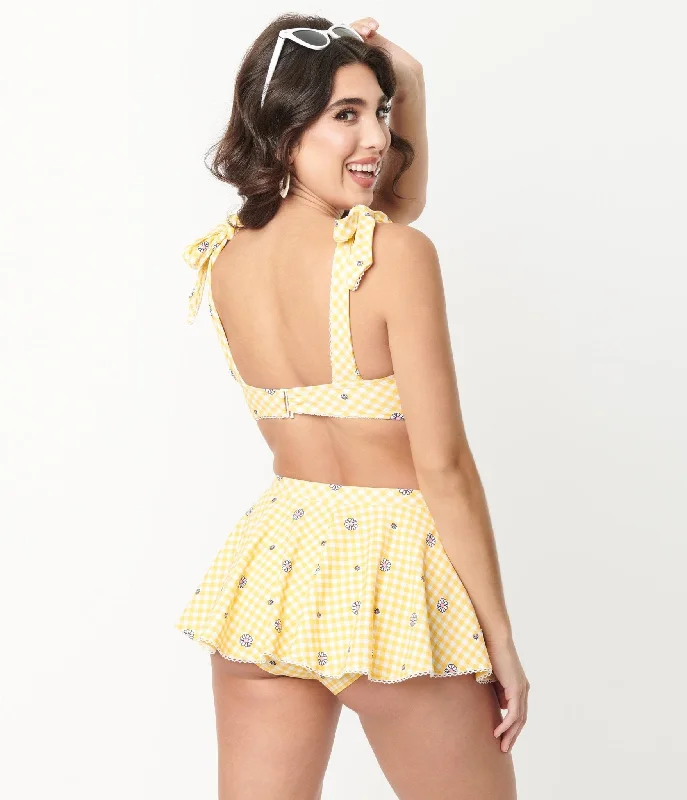 unique-vintage-yellow-gingham-white-daisy-print-totally-tied-up-swim-top