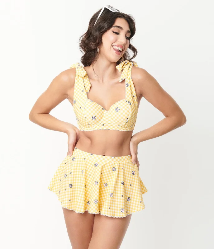 unique-vintage-yellow-gingham-white-daisy-print-totally-tied-up-swim-top