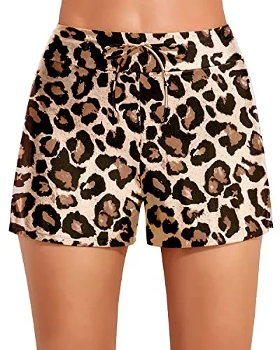 Modest Swimsuit Shorts With High Waist Slimming Swimming Boy Shorts-Leopard