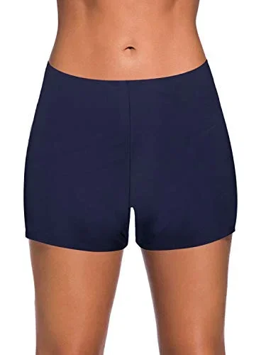 Mid Waist Tummy Control Swim Shorts For Women-Navy Blue