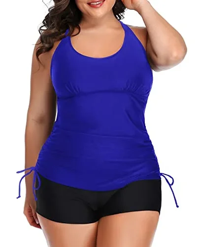 Adjustable Shoulder Straps Soft Padded Bra Strappy Tankini-Royal Blue And Black