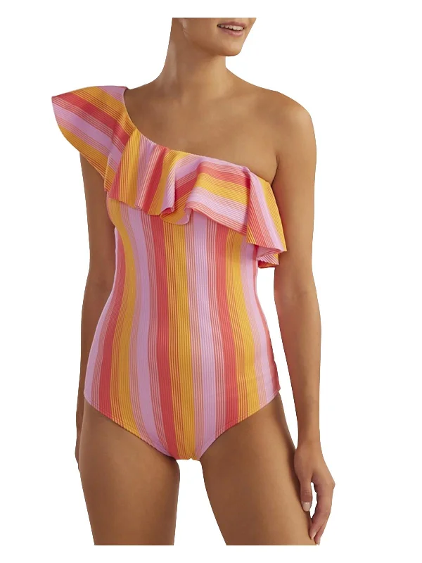 Womens Ruffled Polyester One-Piece Swimsuit